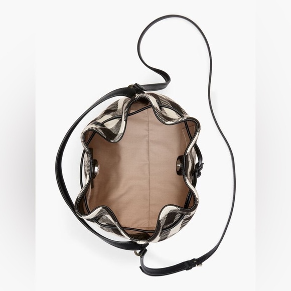 Talbots Black and Gray Buffalo Plaid Drawstring Bucket Crossbody Bag - Picture 2 of 12